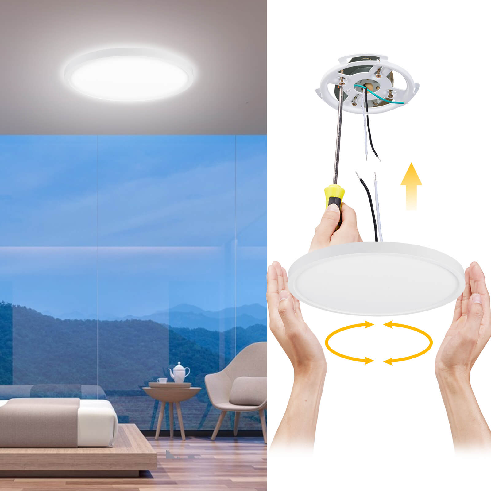 Plafonnier d'intérieur intelligent télécommandé, 12 pouces, 2.4G, LED Bluetooth, panneau encastré, 24W, 3000lm, ETL, Energy Star