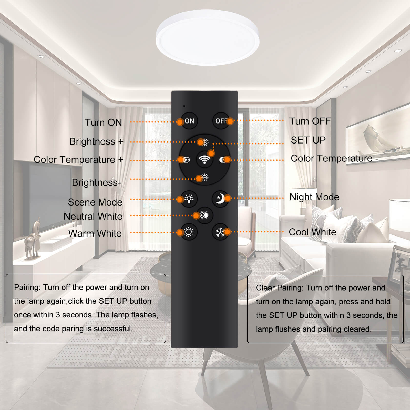 Plafonnier d'intérieur intelligent télécommandé, 12 pouces, 2.4G, LED Bluetooth, panneau encastré, 24W, 3000lm, ETL, Energy Star