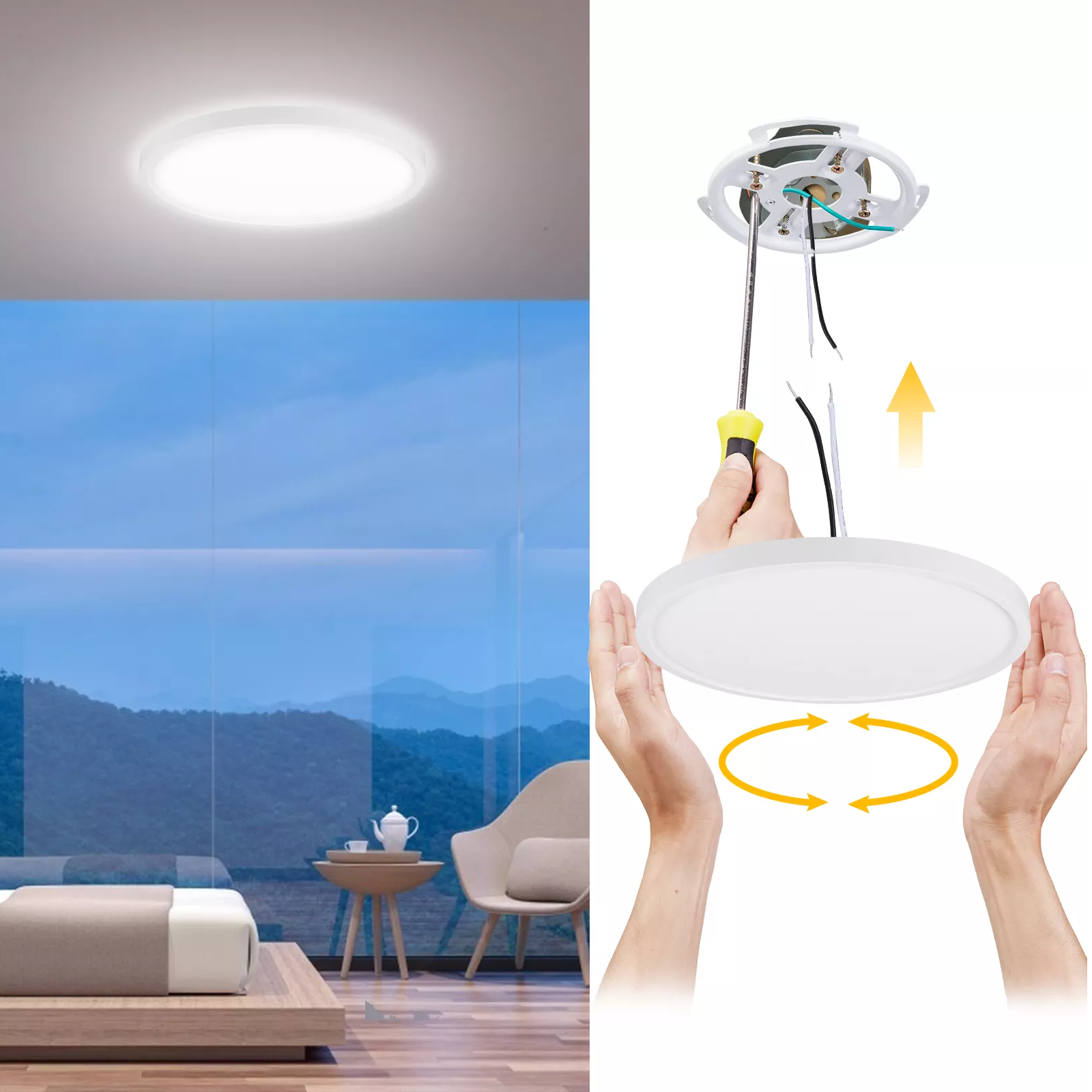 Panneau encastré LED intelligent WIFI CW 2000K-6000K, 9 pouces, éclairage intérieur répertorié ETL Energy Star