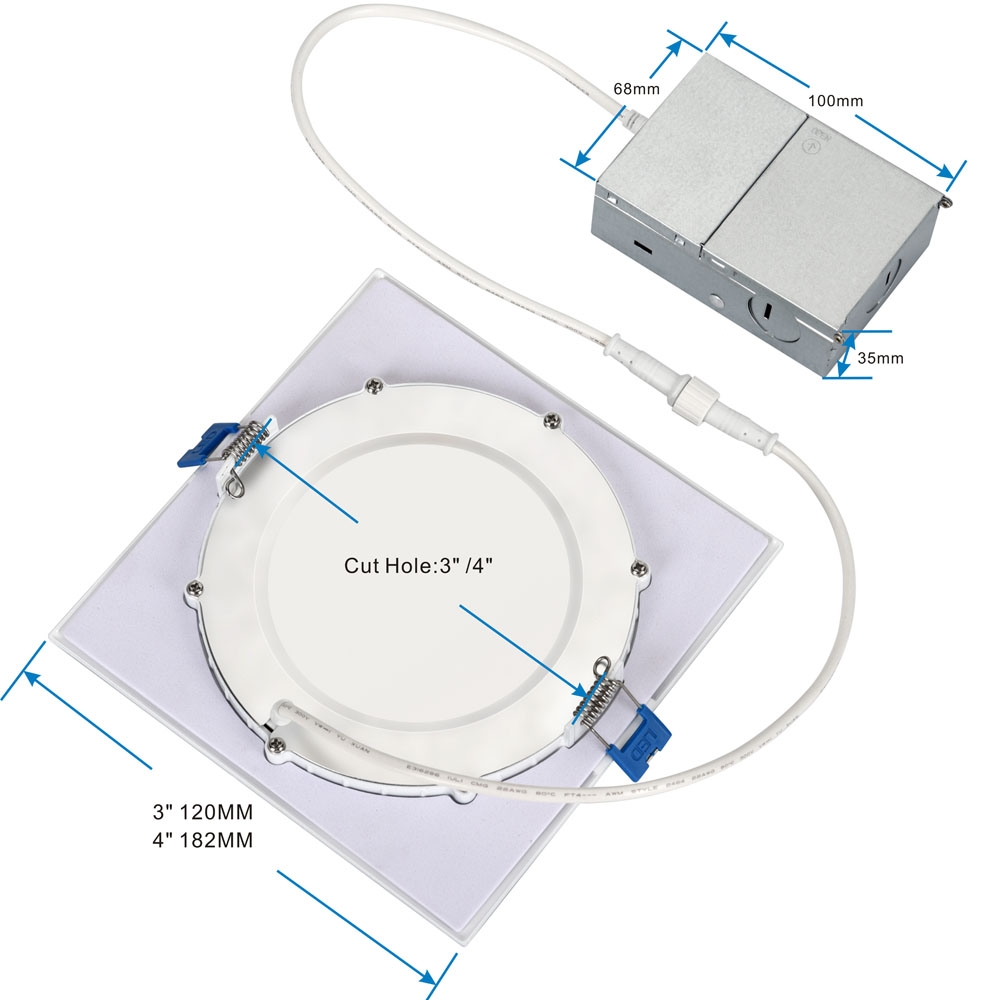 Spot lumineux LED encastrable carré, 4 pouces, 6 pouces, certifié ETL, IC, 3000K/4000K/5000K/6000K/3CCT/5CCT, variable, sélectionnable 