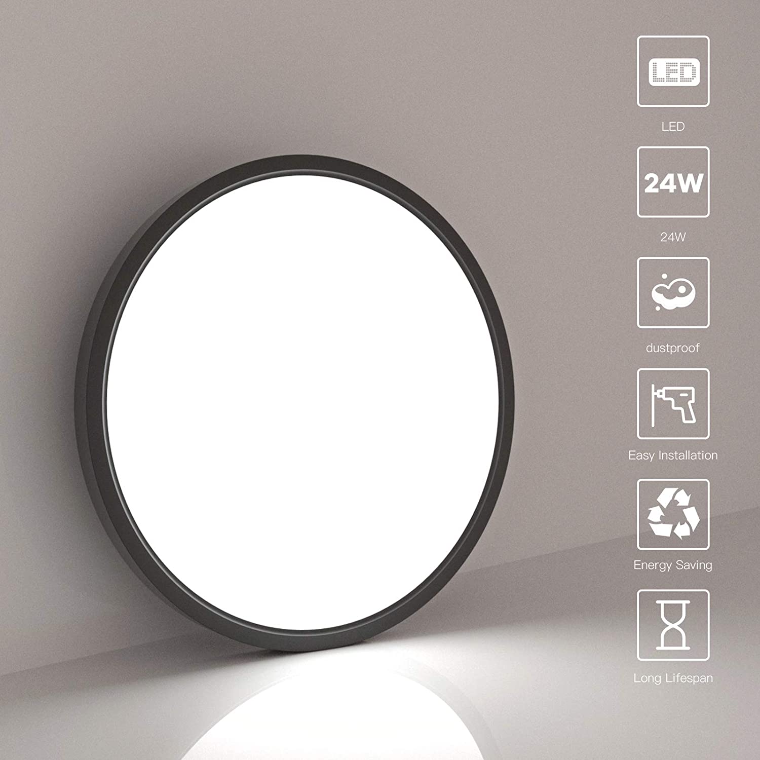 Éclairage de plafond rond de 15 pouces 30W IP44 emplacement humide 4000LM Super lumineux mince 3CCT 3K/4K/5K panneau lumineux LED encastré réglable