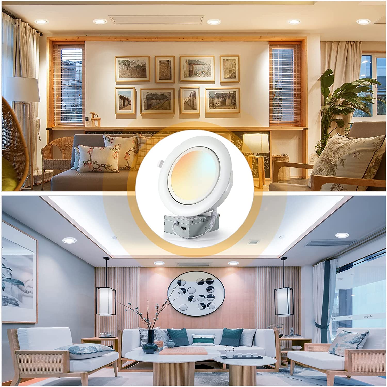 Panneau lumineux à cardan LED humide 3CCT télécommandé 4 pouces 2,4 G avec boîte de jonction Éclairage de plafond classé IC à intensité variable ETL Energy Star répertorié YG002D9-R-2L-2.4G