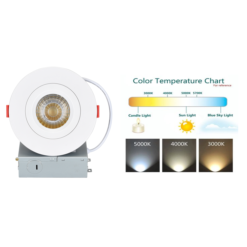 Downlight à cardan COB encastré à LED ronde à intensité variable de 4 pouces avec boîte de jonction 120 V ETL répertorié IC