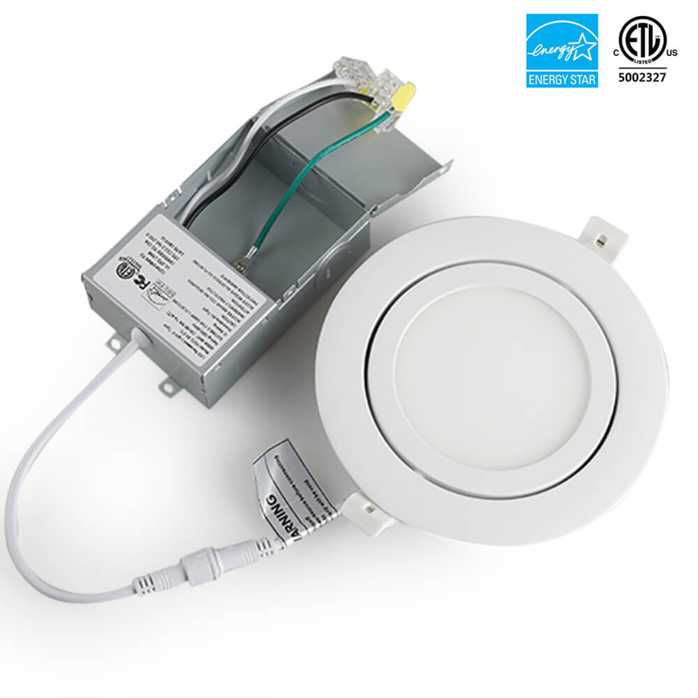 Spot lumineux LED rond à cardan, 4 pouces, 9W, couleur unique, 3000K/4000K/5000K/6000k, 3CCT, variable, avec boîte de jonction, 120V, homologué ETL, IC 