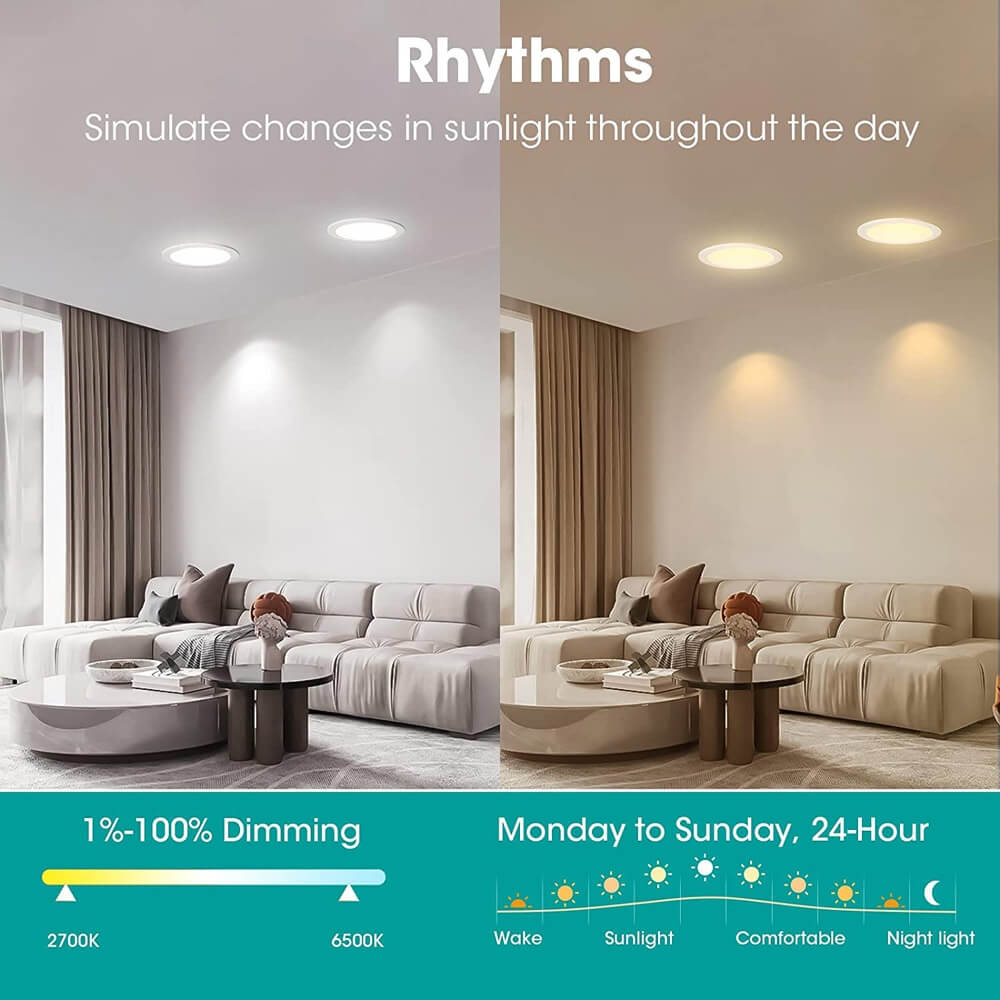 Downlights encastrés à cardan LED humides WIFI RGBCW 4 pouces avec boîte de jonction éclairage de plafond évalué à intensité variable ETL Energy Star répertorié 