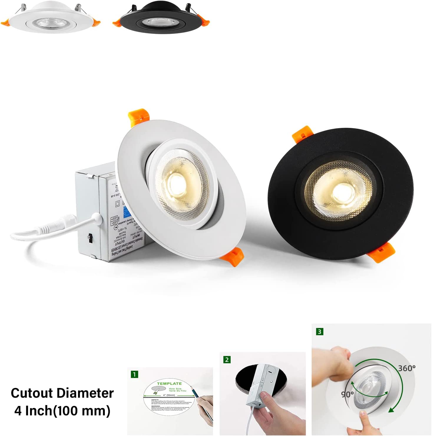 Downlight à cardan à globe oculaire LED télécommandé 4 pouces 2.4G YG013D9-R-2L-WL-2.4G