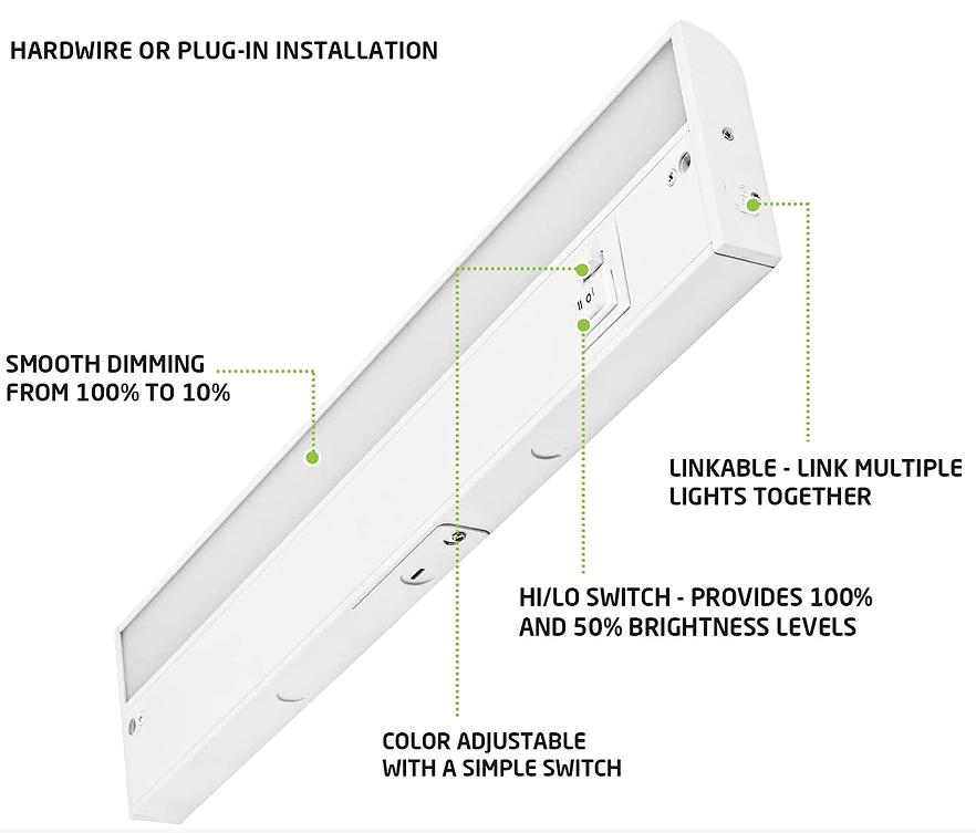  2700K-3000K-4000K 3CCT LED sélectionnable sous l'appareil d'éclairage du cabinet