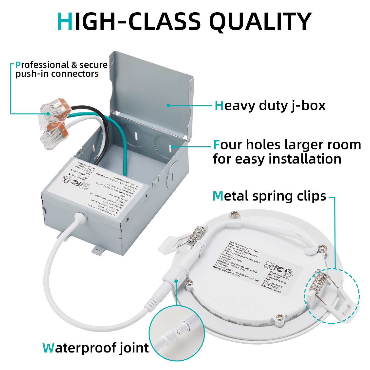 Downlights minces encastrés à LED homologués ETL 3CCT ETL de 3 pouces, 4 pouces, 6 pouces avec boîte de jonction, panneau lumineux encastré au plafond mince classé IC à intensité variable pour emplacement humide